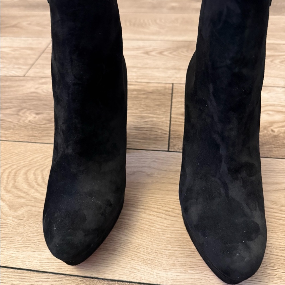 Christian Louboutin Black Suede Platform Ankle Boots with Red Soles - Picture 8 of 16